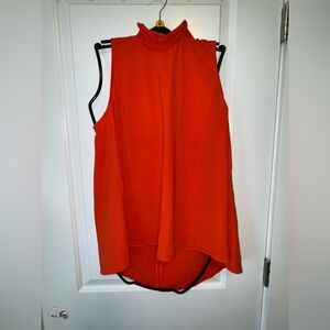 Mud Pie Orange Sleeveless Ruffle Neck Bow in Back Top Large
